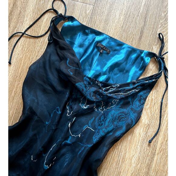 Vintage 90s Shelli Segal Aqua Teal Silk Midi Dress - Picture 2 of 8